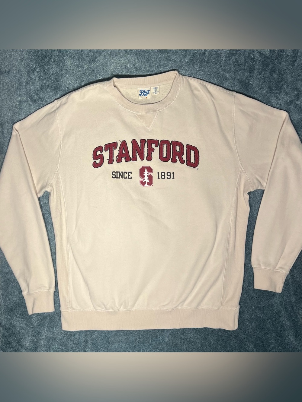 Blue 84 Stanford Crewneck Sweatshirt - Pale Pink with Cardinal Logo
